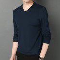 Autumn and Winter V-Neck Men's Long Sleeve Solid Color T-shirt with Silk Youth Fashion Pullover Modal Bottom Shirt 