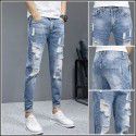 Perforated Pants Jeans Men's Slim Fit Feet Casual Versatile Beggar Fashion Brand Cropped Pants 