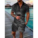 Fashion button polo shirt set Men's casual 3D printed polo shirt shorts 