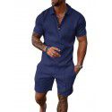 European and American men's new supply casual color contrast POLO zippered polo short sleeve suit 