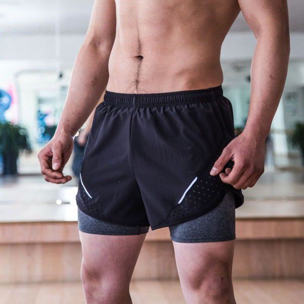 Summer Double-layer Men's Running Shorts Quick-drying Anti-running Sports Shorts Fitness Marathon Shorts 