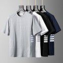 Fashion Brand Half Sleeve Side Stripe Cotton Summer Round Neck Short Sleeve T-shirt Casual Fashion Men's Couple Dress 