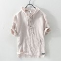 New Summer Japanese Stripe Small Fresh Hooded T-shirt Cotton Hemp Casual Men's Shirt 