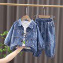 Children's casual T-shirt Children's wear Boys' autumn wear Polo collar Denim jacket set Long sleeve work clothes Fashion children's coat 