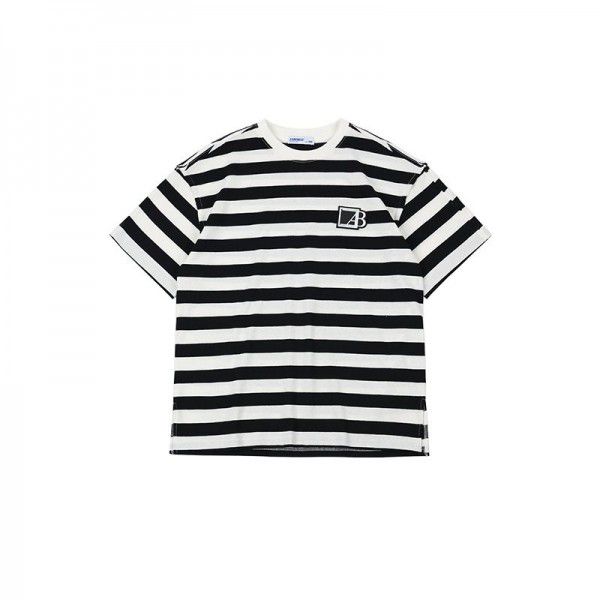 Summer Boys' Stripe Short Sleeve T-shirt Medium and Big Boys' Hip Hop Dance Loose Half Sleeve Bottom Shirt Trend 