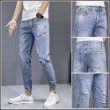 Perforated Pants Jeans Men's Slim Fit Feet Casual Versatile Beggar Fashion Brand Cropped Pants 