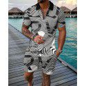 Fashion button polo shirt set Men's casual 3D printed polo shirt shorts 