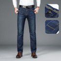 Spring and Autumn Stretch Jeans Men's Straight Fit Jeans Men's Business Medium Waist Dad's Denim Pants 