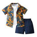 Hawaiian Set Boys' Fashion Flower Shirt Jacket Short Sleeve T-shirt Shorts 3PK Set 