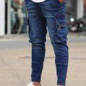 Men's Multi Pocket Elastic Feet Workwear Pants Jeans Men 