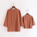 Children's clothing Parent-child clothing Baby's medium sleeve T-shirt Simple mother-child clothing Top Medium length 