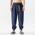 Spring and Summer New Men's Casual Cotton Linen Pants Men's Chinese Style Loose Embroidered Harun Pants Linen Pants 