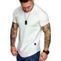 Autumn Round Neck Slim Fit Pleated Casual Short Sleeve Youth Fashion Underlay Men's Sports Raglan Sleeve 