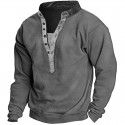 Men's Outdoor Vintage Khaki Long Sleeve Henry Neck Sports T-Shirt 