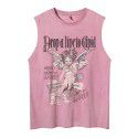 American vintage vintage vintage angel print sleeveless t-shirt fashion brand loose lovers casual sports vest men's T-shirt street 