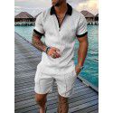 European and American men's new supply casual color contrast POLO zippered polo short sleeve suit 