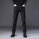 Spring and Autumn Stretch Jeans Men's Straight Fit Jeans Men's Business Medium Waist Dad's Denim Pants 