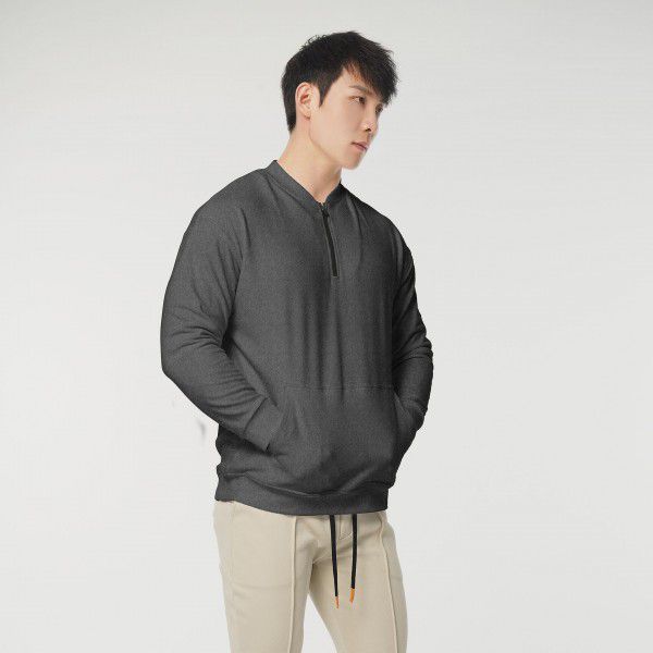 Fall plush pullover for outerwear with zippered pocket Long sleeve T-shirt Men's sports casual sweater New 