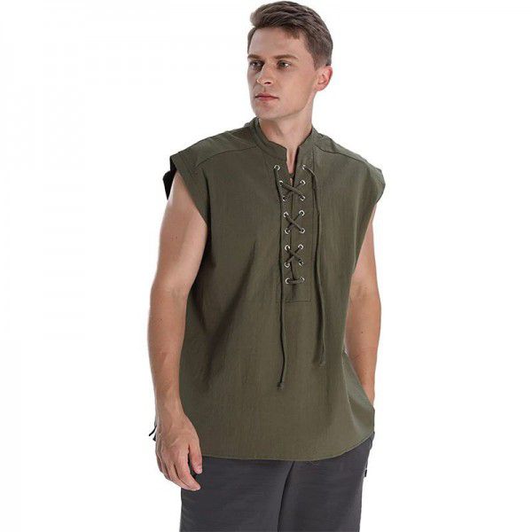 Men's loose fitting medieval Viking sleeveless shirt Gothic Victorian era top T-shirt 