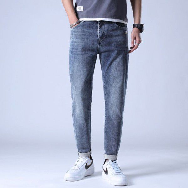 New Spring and Autumn Men's Jeans Fashion Fashion Brand Casual Stretch Small Straight Fit Fashion Jeans Men 