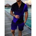 European and American men's new supply casual color contrast POLO zippered polo short sleeve suit 