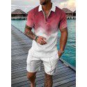 European and American men's new supply casual color contrast POLO zippered polo short sleeve suit 