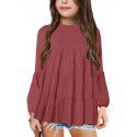 Kids' Solid Color Spliced Round Neck Top Fashion Pullover Casual Lantern Long Sleeve Underlay Shirt 