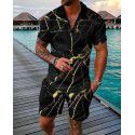 Fashion button polo shirt set Men's casual 3D printed polo shirt shorts 