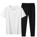 Summer Ice Porcelain Cotton Solid Color Casual Suit Men's Short Sleeve T-shirt Loose Large Leggings 