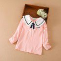 Girls' long-sleeved T-shirt autumn thin children's wear with Korean version of Chinese and large children's lapel bottom shirt Children's top 