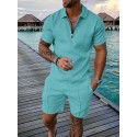 European and American men's new supply casual color contrast POLO zippered polo short sleeve suit 