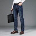 Spring and Autumn Stretch Jeans Men's Straight Fit Jeans Men's Business Medium Waist Dad's Denim Pants 