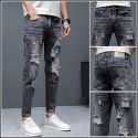 Perforated Pants Jeans Men's Slim Fit Feet Casual Versatile Beggar Fashion Brand Cropped Pants 