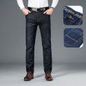 Spring and Autumn Stretch Jeans Men's Straight Fit Jeans Men's Business Medium Waist Dad's Denim Pants 