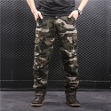 Wear-resistant, loose, straight, multi-pocket men's camouflage overalls long pants 