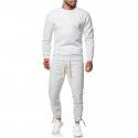 New men's solid color long-sleeved sports sweater suit men's casual round neck two-piece set 