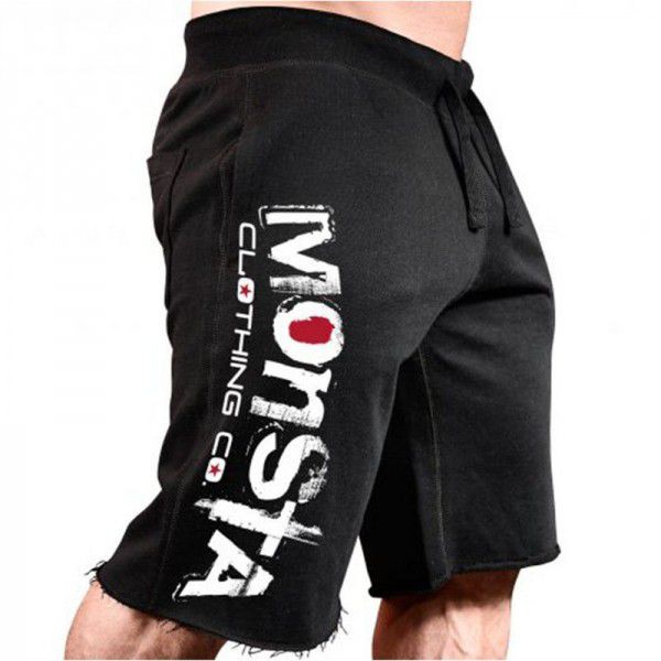 Muscle Fitness Summer Men's Sports Running Casual Shorts Drawcord Printed Cotton Stretch Capris 