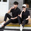 Couples summer short-sleeved trousers suit men fat men large youth fashion casual sports stand collar suit men 