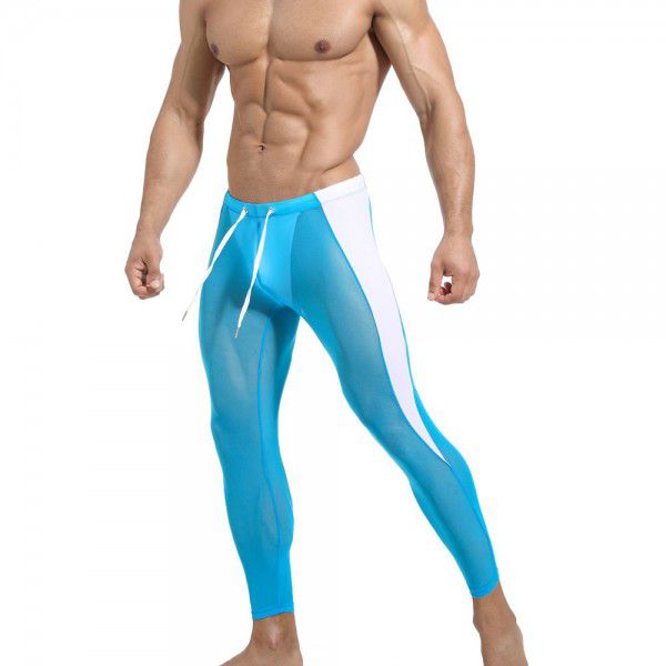 Men's cycling sports pants mesh breathable fitness training tights high elastic 