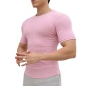 New sports short-sleeved men's summer solid color stripe fitness training casual high stretch fit T-shirt top 