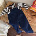 Children's Denim Strap Pants Set Spring New Korean Children's Wear Girls' Striped T-shirt Two Piece Set Westernized 