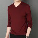 Autumn and Winter V-Neck Men's Long Sleeve Solid Color T-shirt with Silk Youth Fashion Pullover Modal Bottom Shirt 