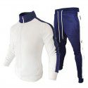 Men's casual sports suit cardigan color matching trend stand collar two-piece set 