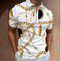 Autumn New Men's POLO Shirt Men's Casual Short Sleeve Polo T-shirt 3D Print Short Sleeve Zipper POLO 