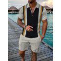 European and American men's new supply casual color contrast POLO zippered polo short sleeve suit 