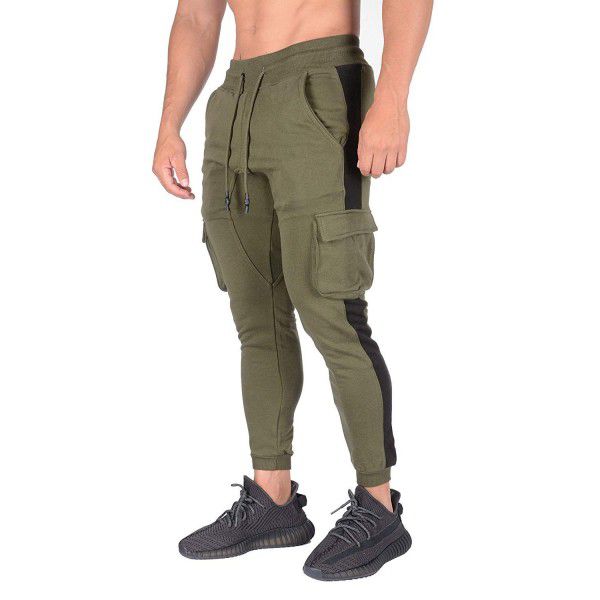 Men's casual sports pants European and American style color contrast pocket slimming gym sports pants men 