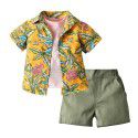 Hawaiian Set Boys' Fashion Flower Shirt Jacket Short Sleeve T-shirt Shorts 3PK Set 