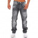 Men's Worn White Pocket Zipper Jeans Fashion Mid Waist Loose Straight Pants 