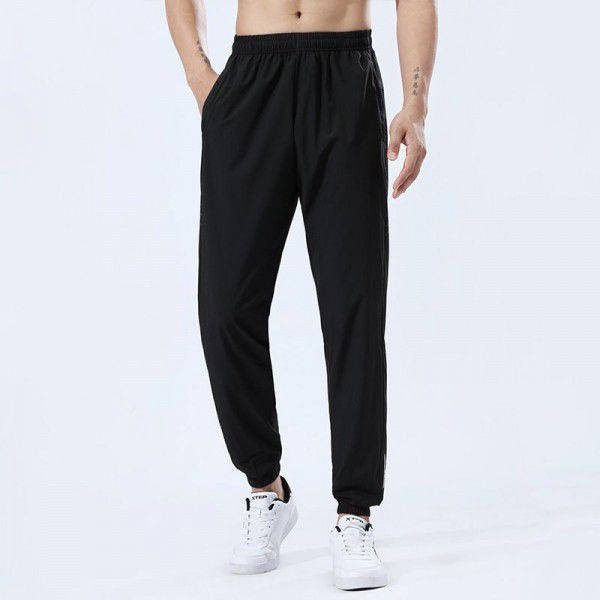 Outdoor ice silk sports pants Men's woven stretch breathable thin size quick drying pants Slim fit summer casual pants 