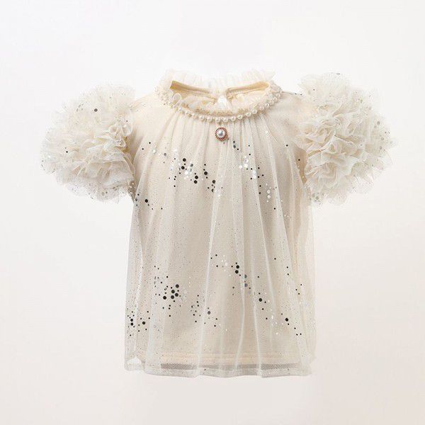 Sweet Bud Sleeve Top Princess Dress New Girls' Short Sleeve T-shirt Popular Children's Wear 